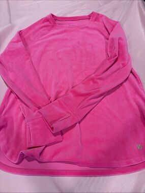 Lilly Pulitzer Luxletic Pink Velour Long Sleeve Top Thumbholes EUC Size L